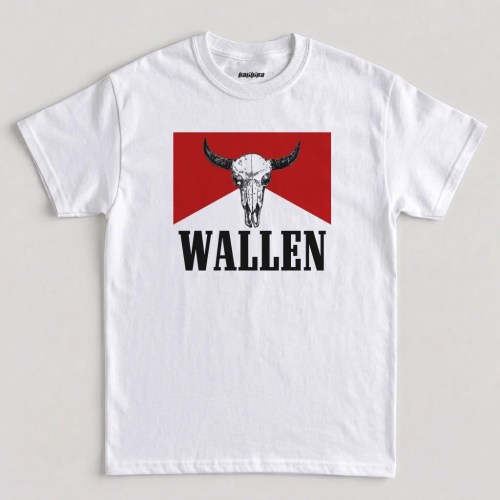 Wallen Bull Skull t shirt featuring a Western longhorn skull with red chevron graphic artwork