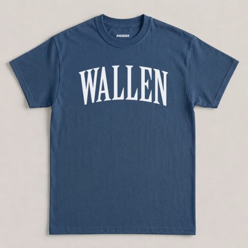 Morgan Wallen concert t shirt featuring bold arched serif typography across the chest graphic design