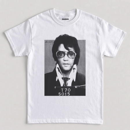 White Elvis Presley Mugshot 1970 Vintage Graphic T-Shirt