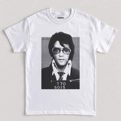 White Elvis Presley Mugshot 1970 Vintage Graphic T-Shirt