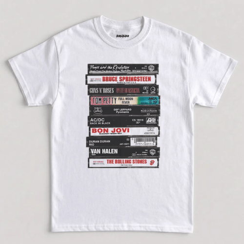 White Rock Band Old Album Cassettes Graphic T-Shirt White Rock Band Old Album Cassettes Graphic T-Shirt