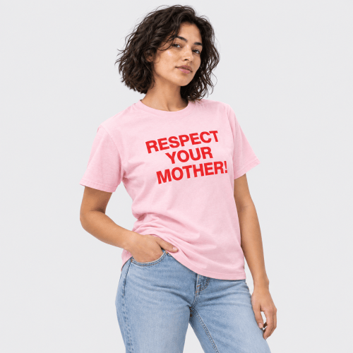 Woman Wearing Light Pink Respect Your Mother T Shirt for Harry Styles Tour