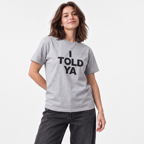 Woman Wearing Sport Grey I Told Ya T-Shirt – Worn by Zendaya and JFK Jr Challengers Movie Tee